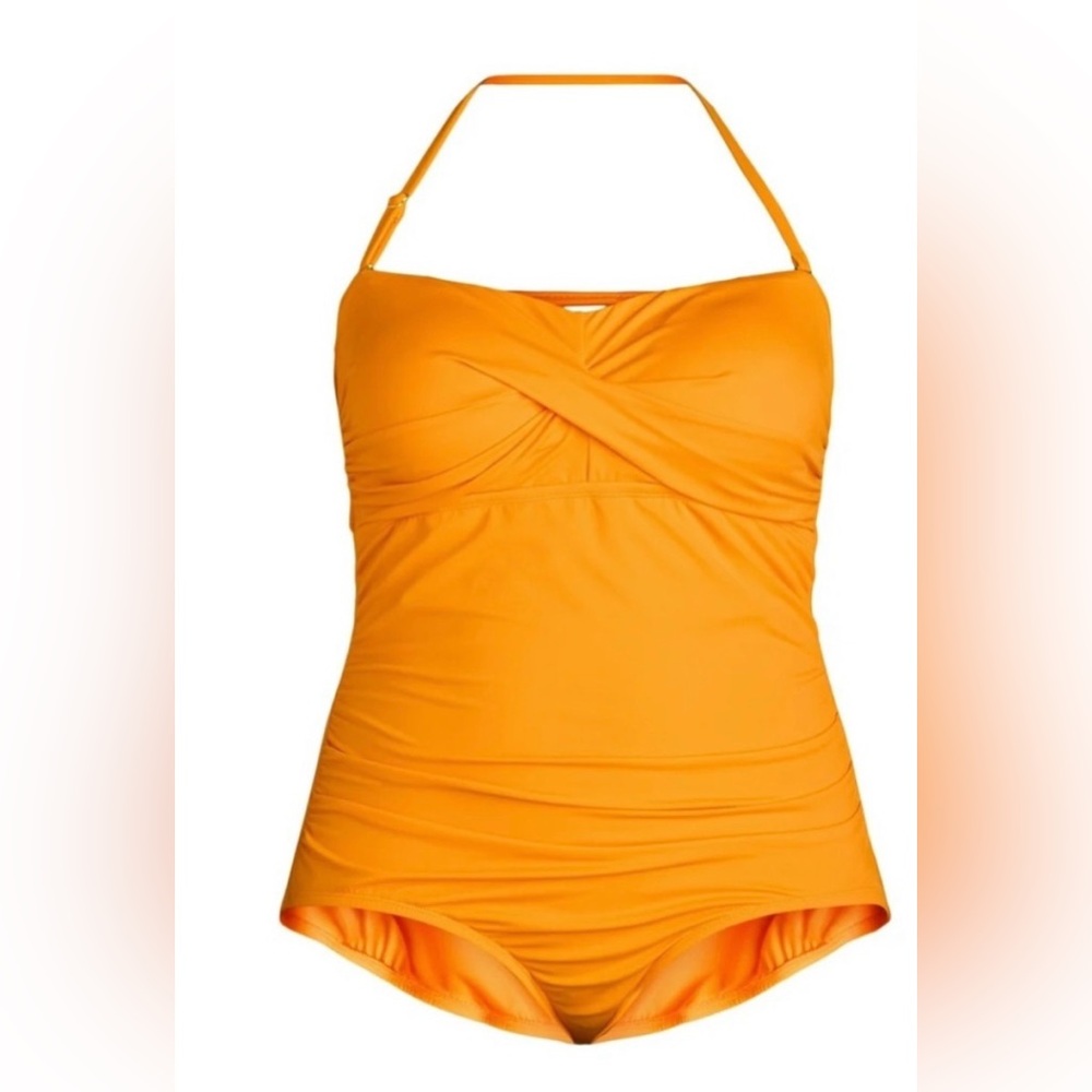 NWT Time and Tru Slimming Bandeau Full Coverage Orange One Piece Swimsuit XS